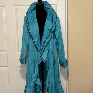 Vintage 80’s Design Today’s Teal Blue and Black trimmed Ruffled Penny Lane Coat